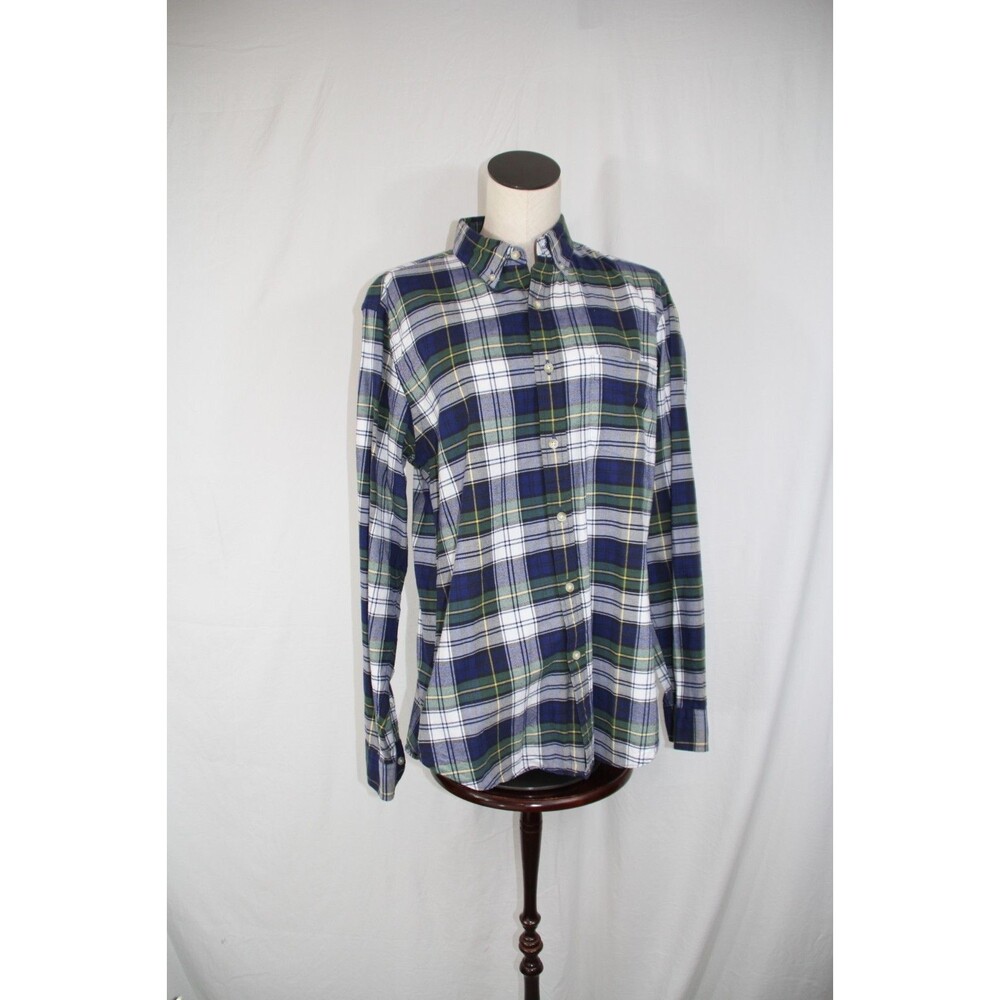 J.CREW MEN'S OXFORD SPORT SHIRT BLUE GREEN WHITE YELLOW CHECK PLAID COTTON SZ M